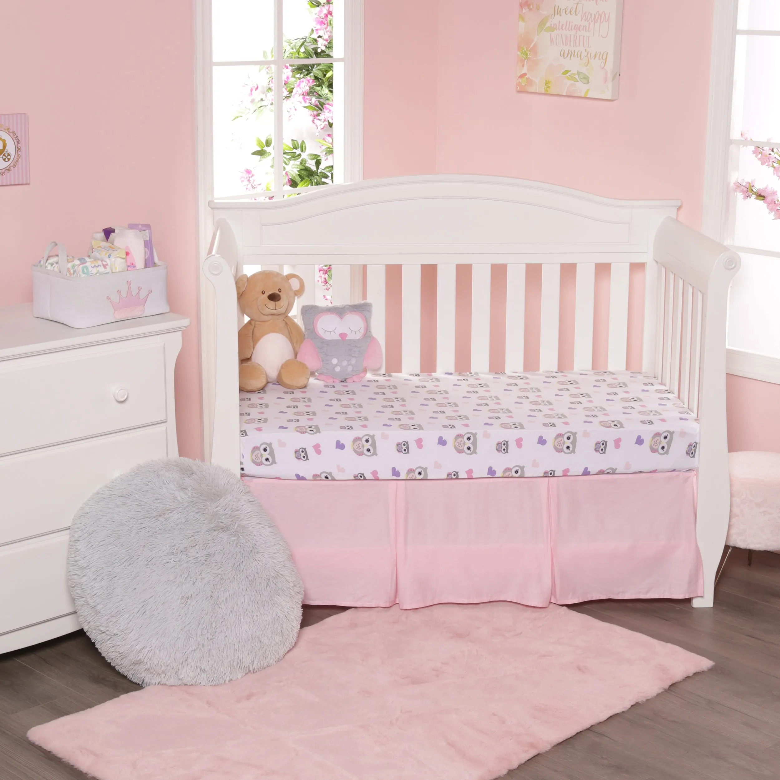 2 Pack Fitted Crib Sheet - Owls/Stars