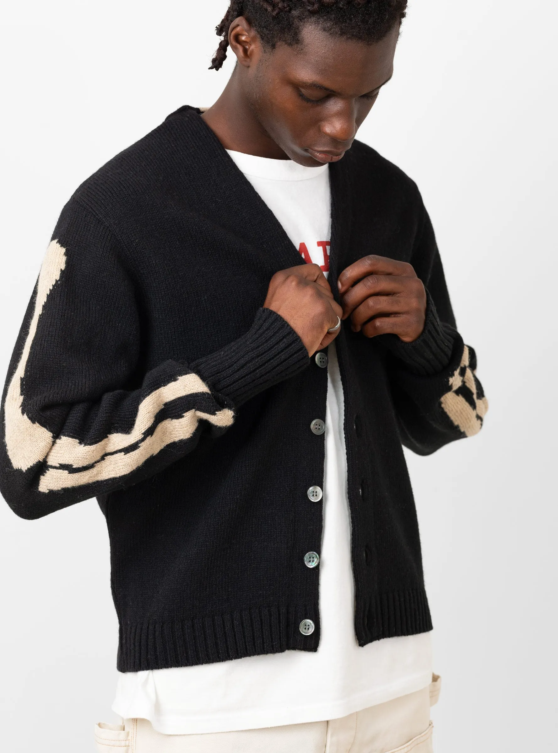 5G Wool Bone Short Cardigan Black