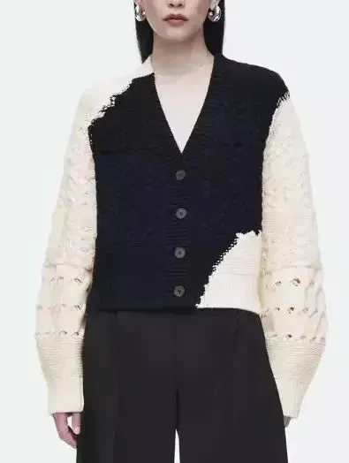 Abstract Cable-Knit Cardigan Sweater