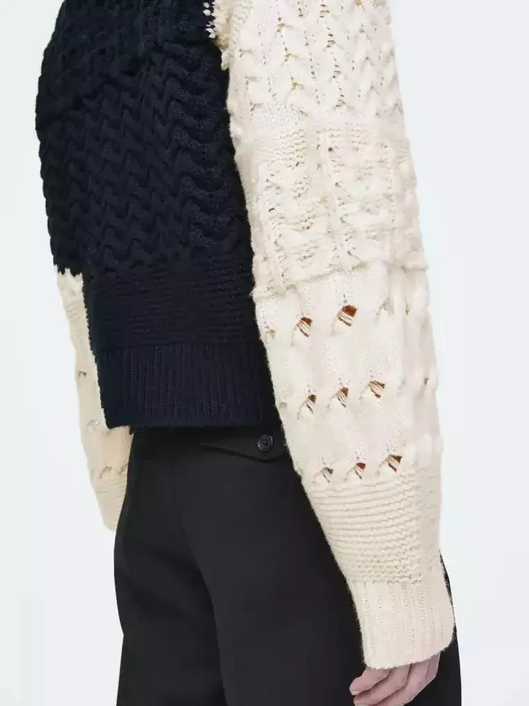 Abstract Cable-Knit Cardigan Sweater