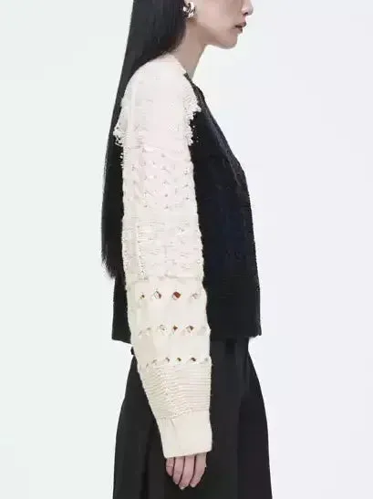 Abstract Cable-Knit Cardigan Sweater