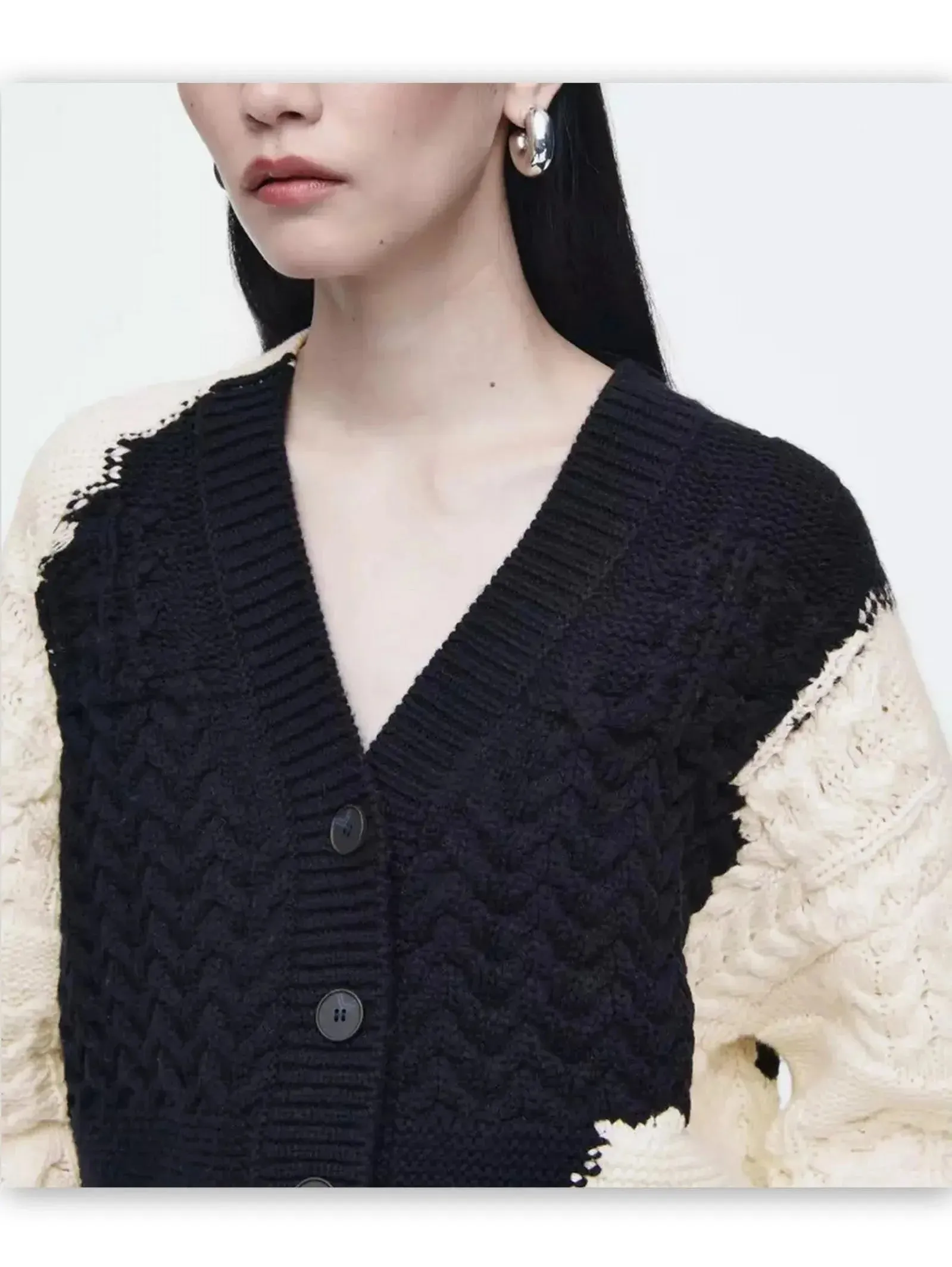 Abstract Cable-Knit Cardigan Sweater