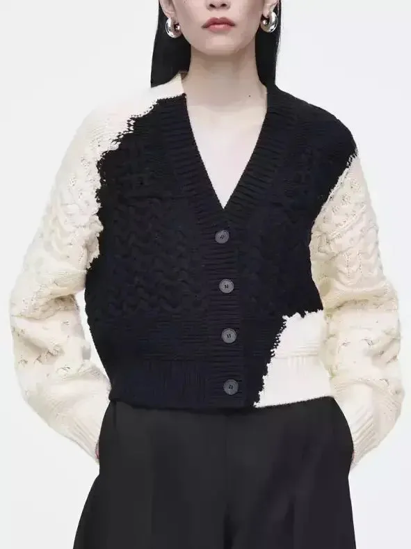 Abstract Cable-Knit Cardigan Sweater