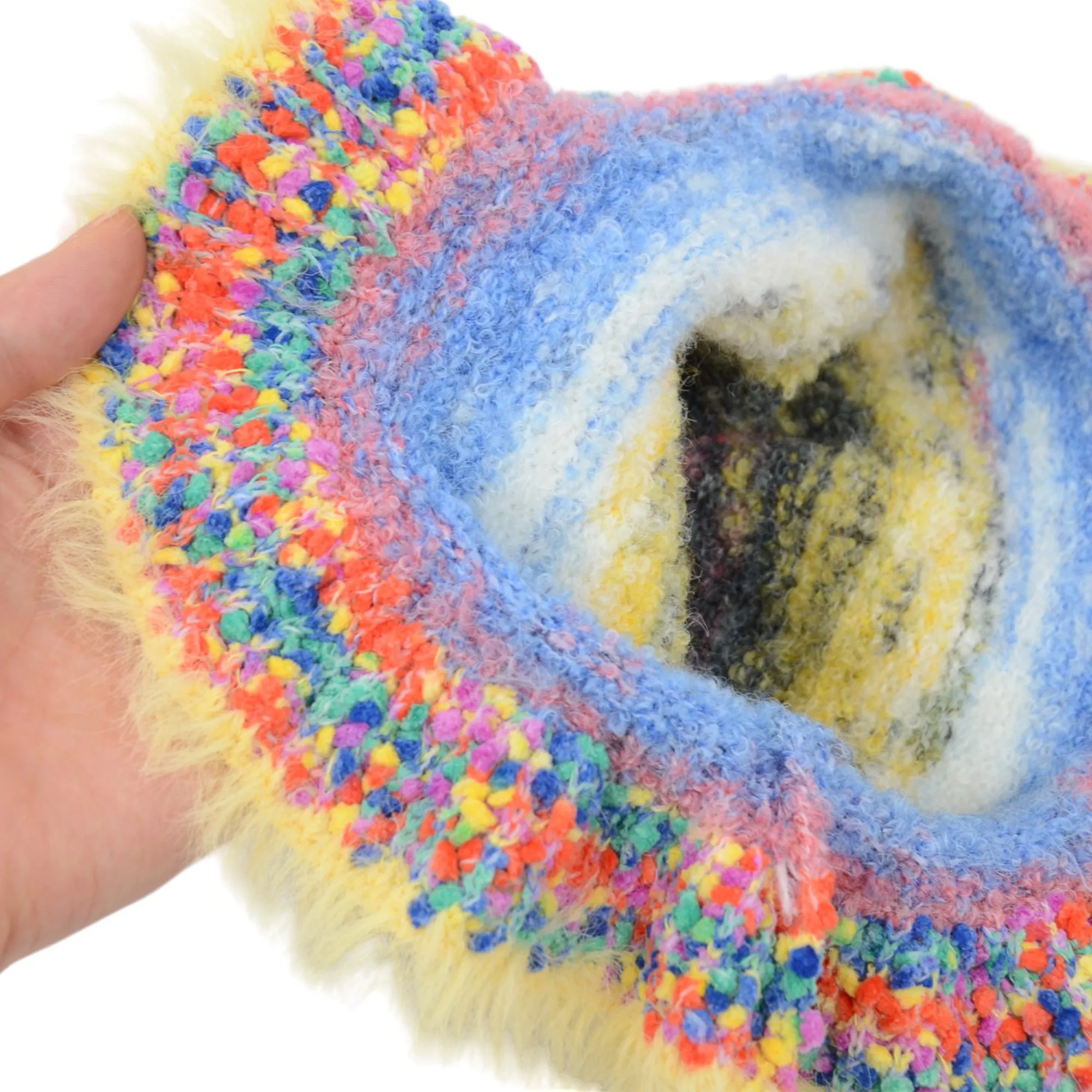 Anna-Kaci Colorful Striped Knit Bucket Hat Fluffy Trendy Winter Lightweight Foldable Crochet Fisherman Hat for Women