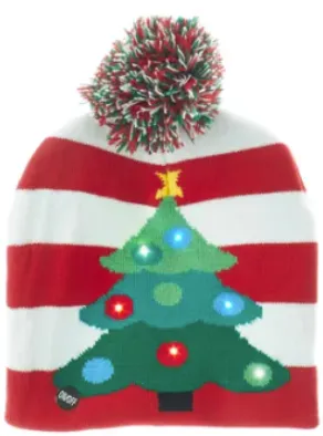 Battery-Operated Knit Hat with LED Christmas Pattern (sold individually)
