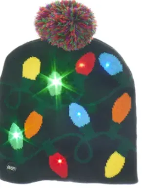 Battery-Operated Knit Hat with LED Christmas Pattern (sold individually)