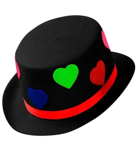 Black Felt Top Hat With Hearts