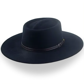 Black Wide Brim Cowboy Hat in Wool Felt | The Gambler