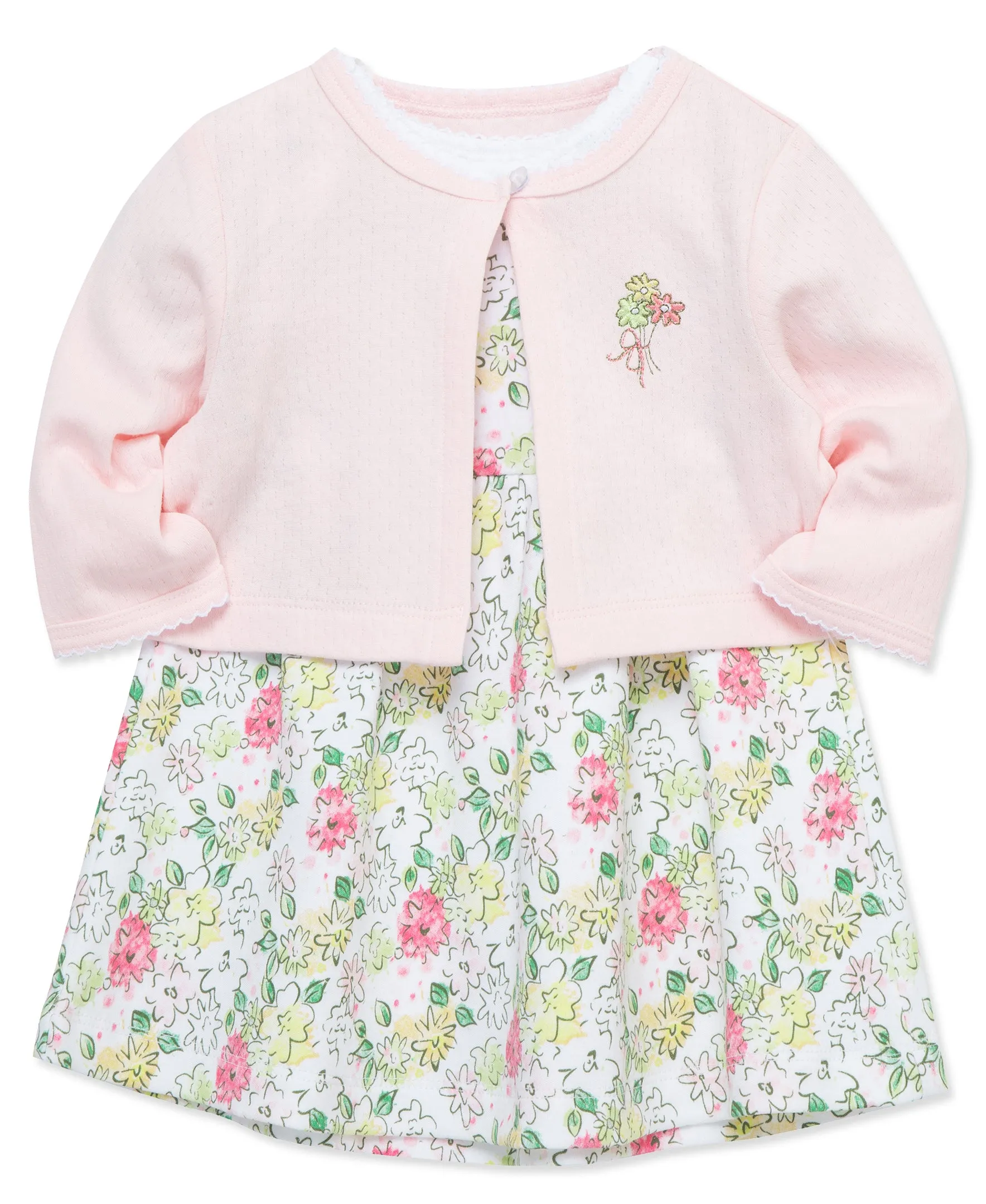 Bouquet Dress & Cardigan Set