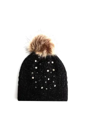 Brandwell Something Special Diamante Bobble Hat, Black
