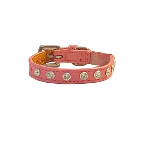 Brie Leather Cat Collar with Clear Single Row Crystals