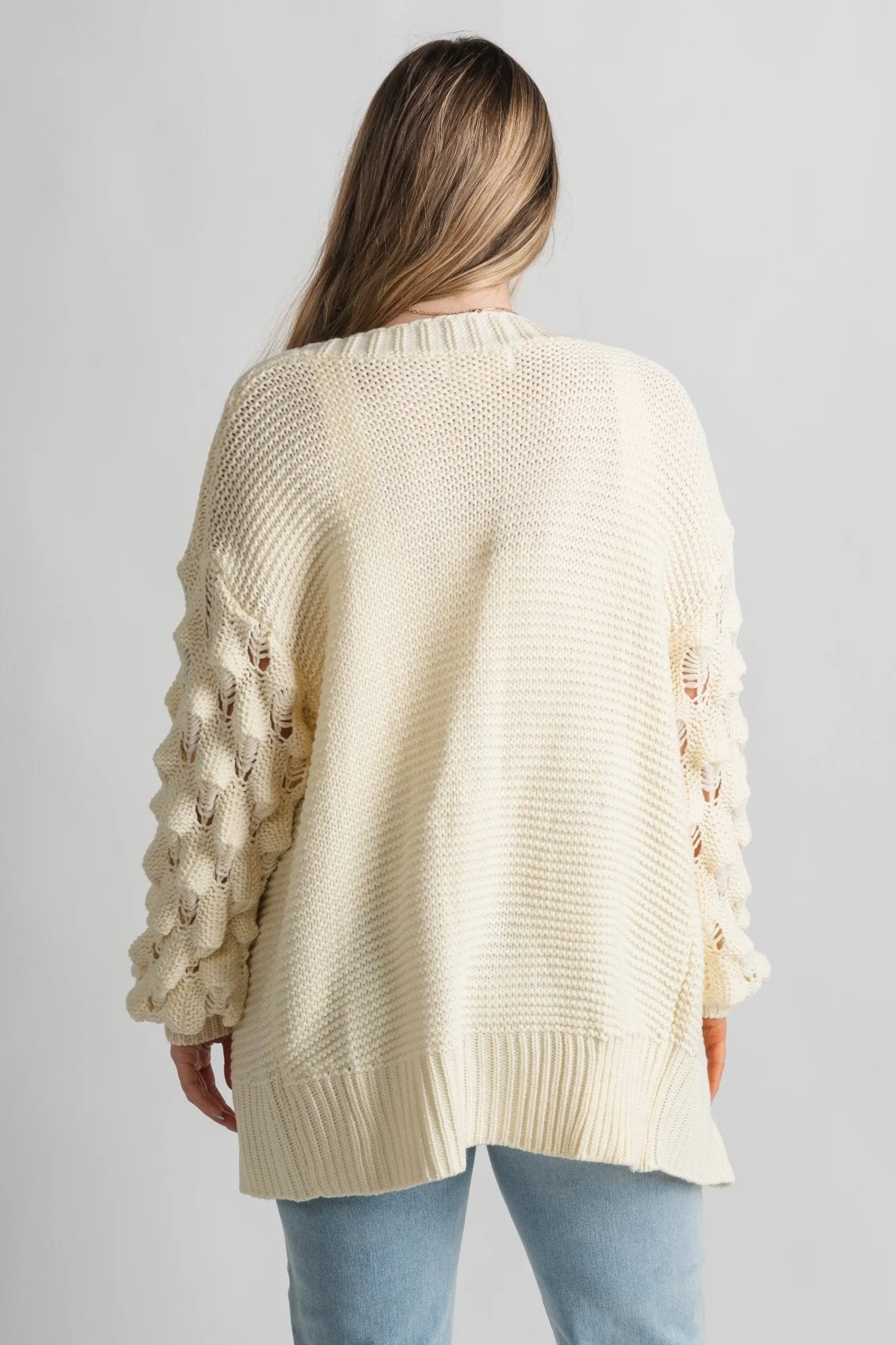 Bubble sleeve cardigan cream