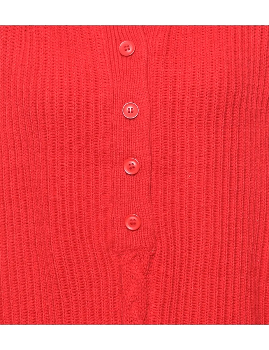 Button Through Red Jumper - L