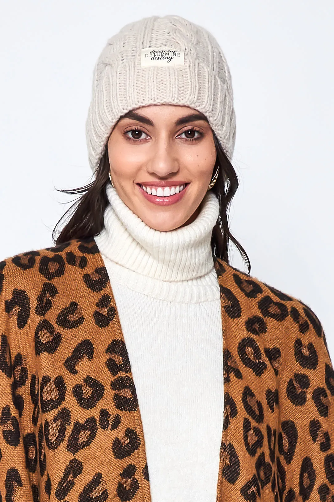 Cable Knit Patch Beanie