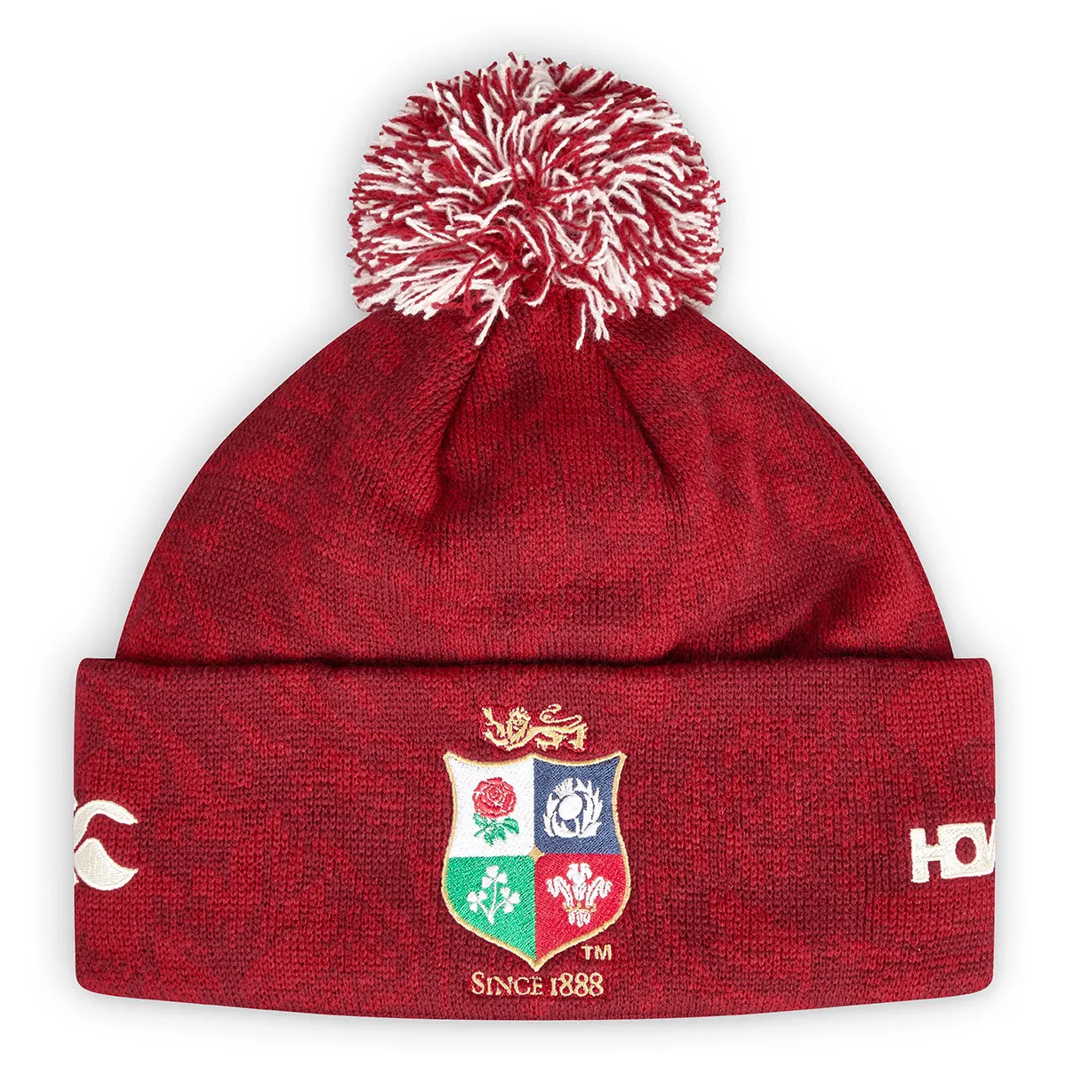 Canterbury British and Irish Lions Fleece Lined Rugby Bobble Hat - Red Dahilia