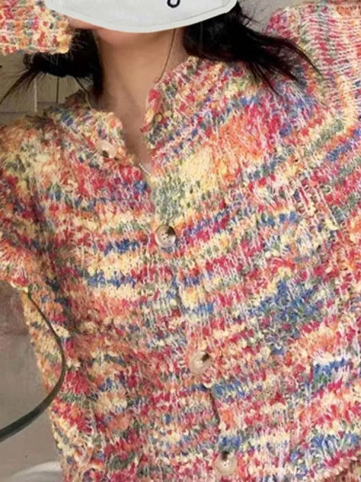 Cardigan boutonné arc-en-ciel sur le devant