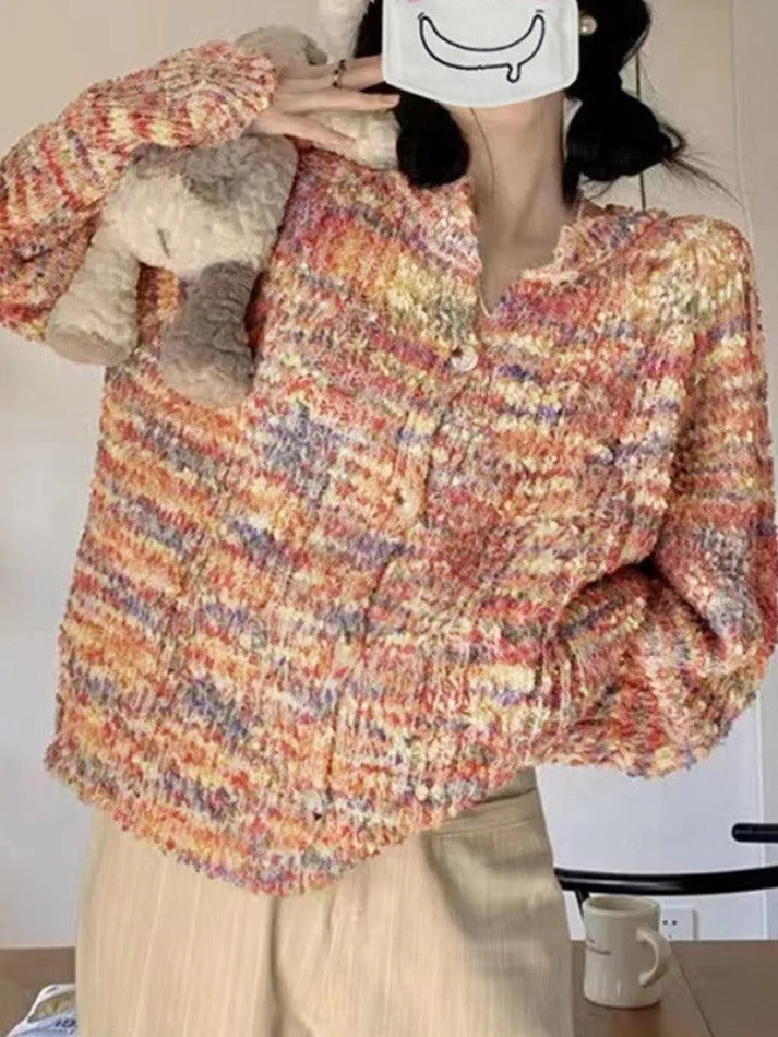 Cardigan boutonné arc-en-ciel sur le devant