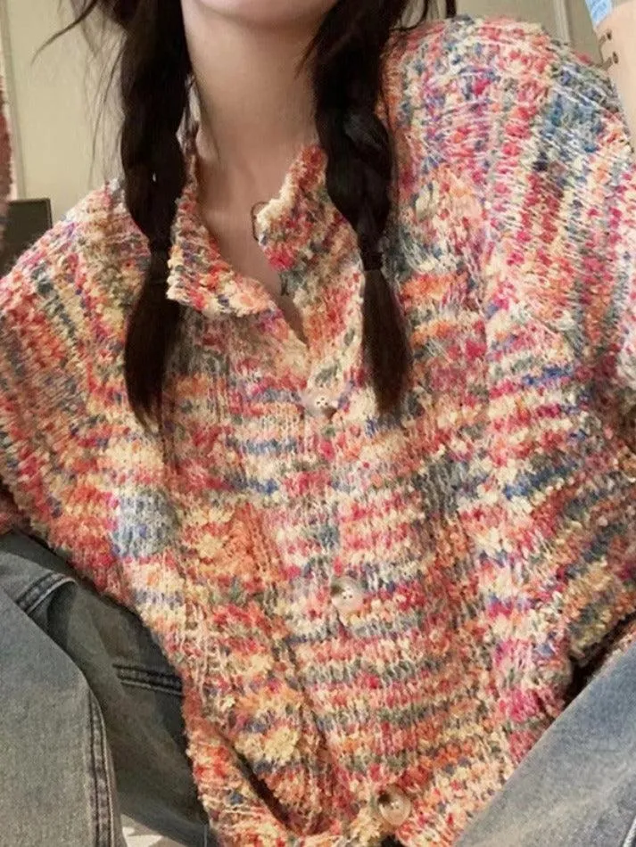 Cardigan boutonné arc-en-ciel sur le devant