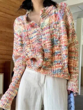 Cardigan boutonné arc-en-ciel sur le devant