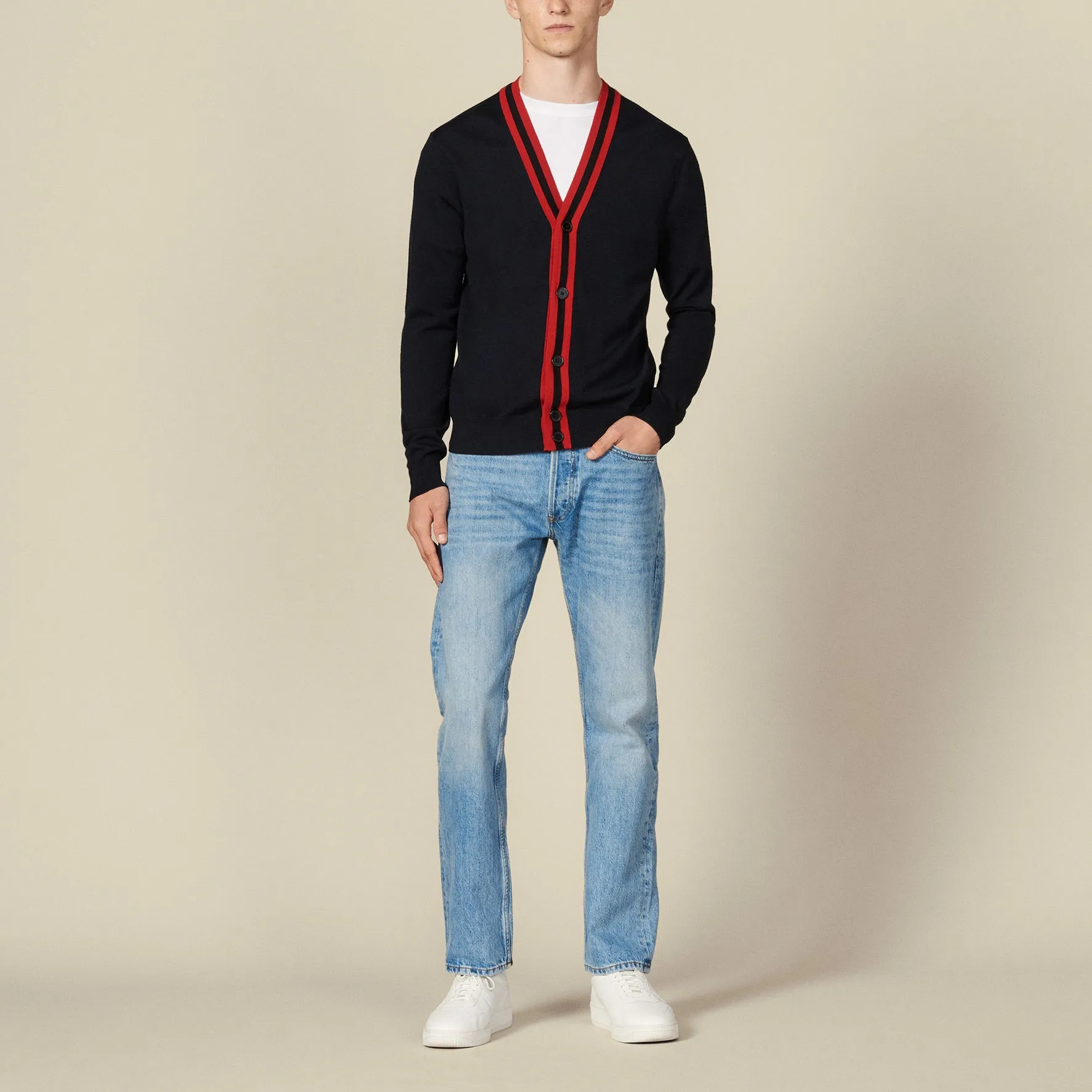 Cardigan boutonné à galon rayé