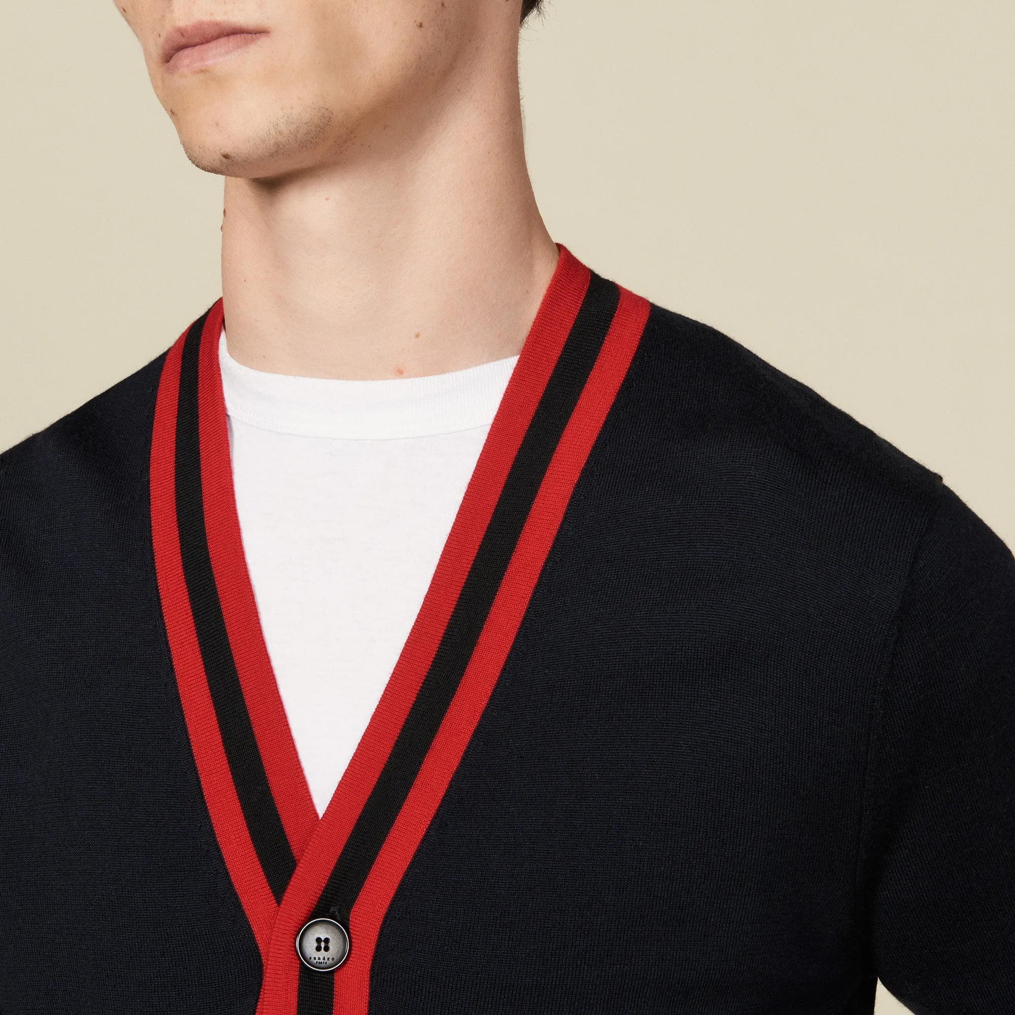 Cardigan boutonné à galon rayé