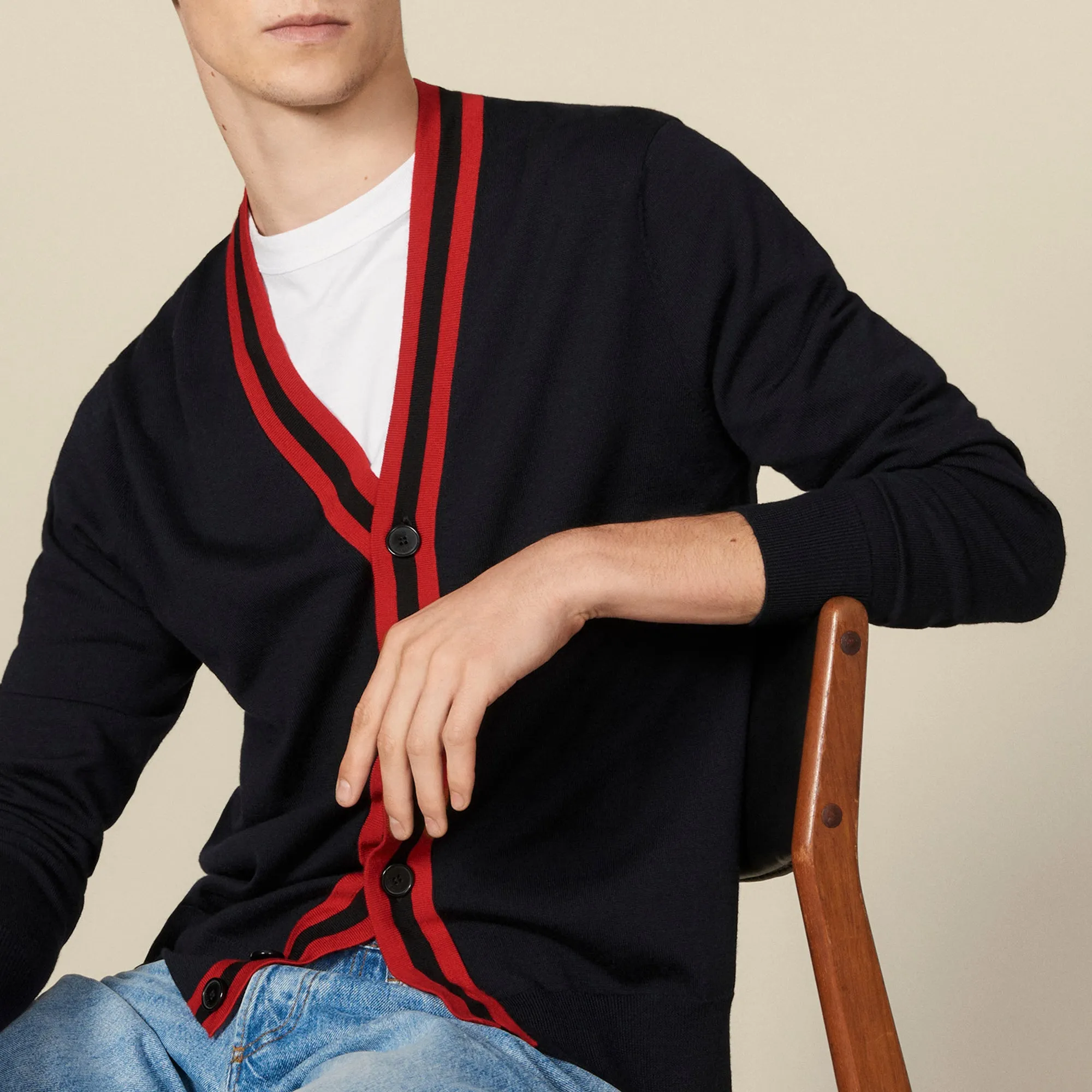 Cardigan boutonné à galon rayé