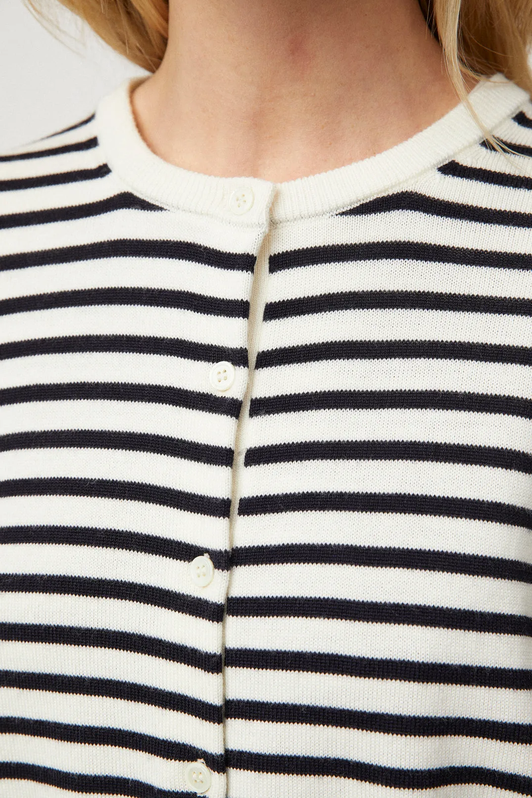 Classic Merino Cardigan - Cream Navy Stripe