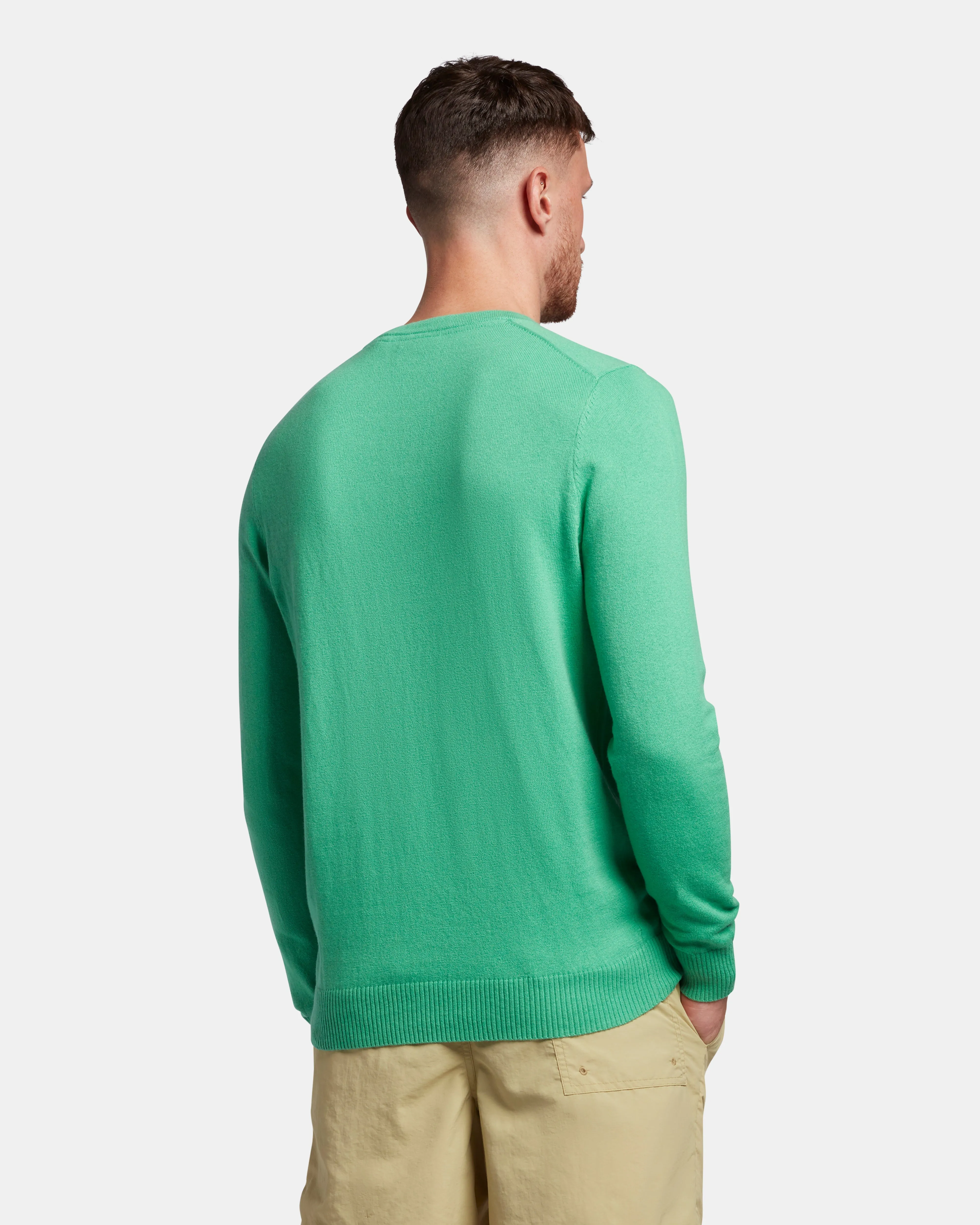 Cotton Merino Crew Jumper - Green Glaze