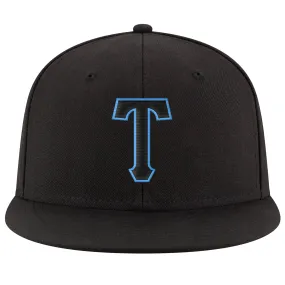 Custom Black Black-Powder Blue Stitched Adjustable Snapback Hat