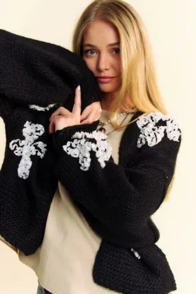 Davi & Dani Floral Applique Cardigan