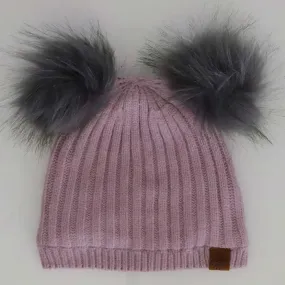 Double Pompom Knit Hat - Lilac | CALIKIDS