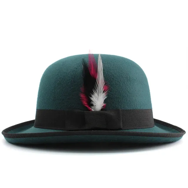Elegant Pork Pie Hat with Feather Detail