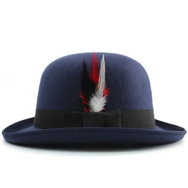 Elegant Pork Pie Hat with Feather Detail