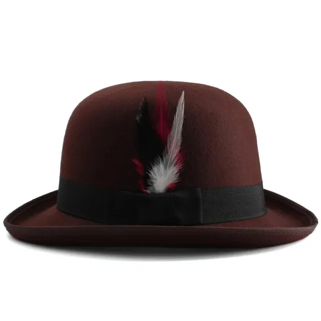Elegant Pork Pie Hat with Feather Detail