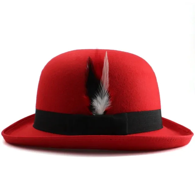Elegant Pork Pie Hat with Feather Detail