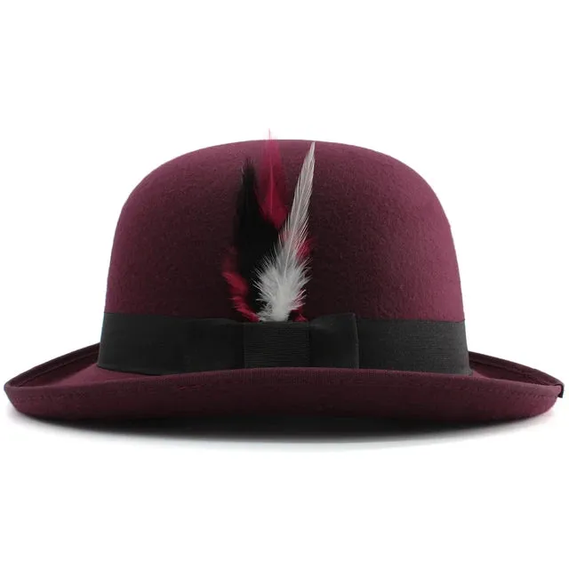 Elegant Pork Pie Hat with Feather Detail