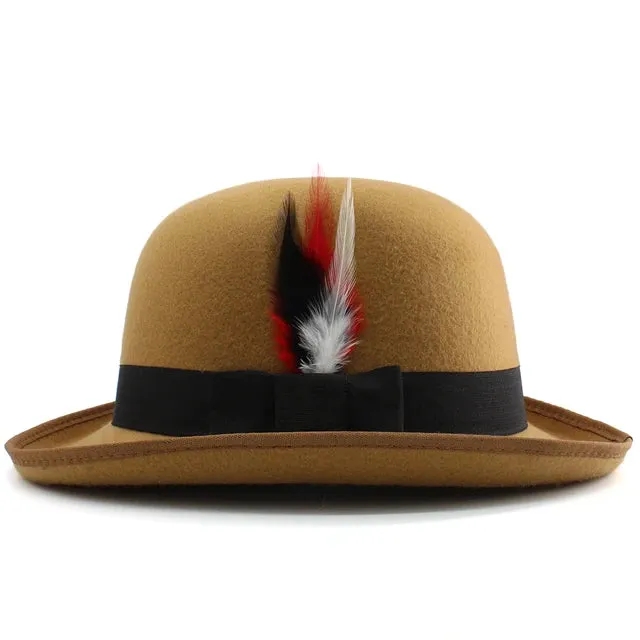 Elegant Pork Pie Hat with Feather Detail