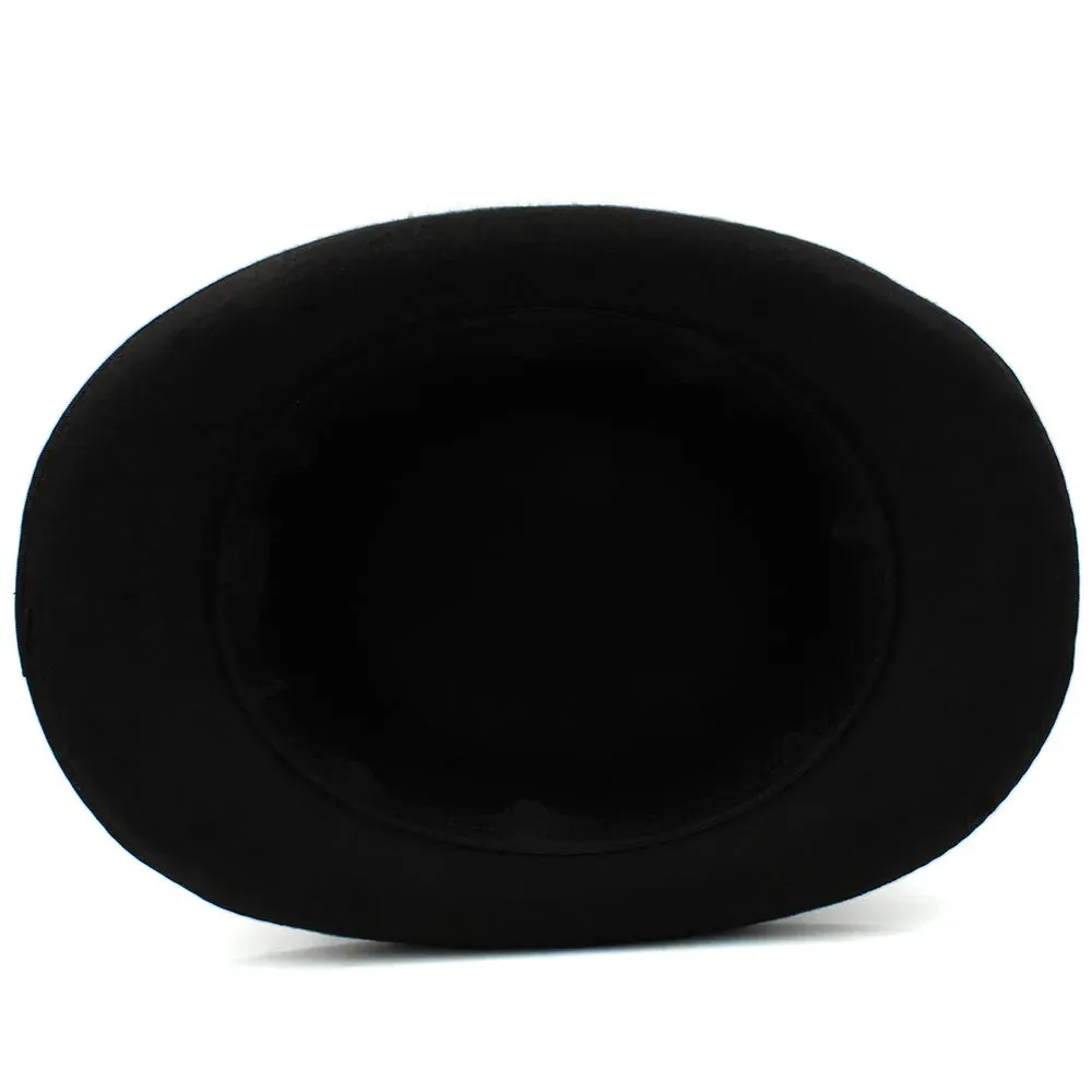 Elegant Pork Pie Hat with Feather Detail