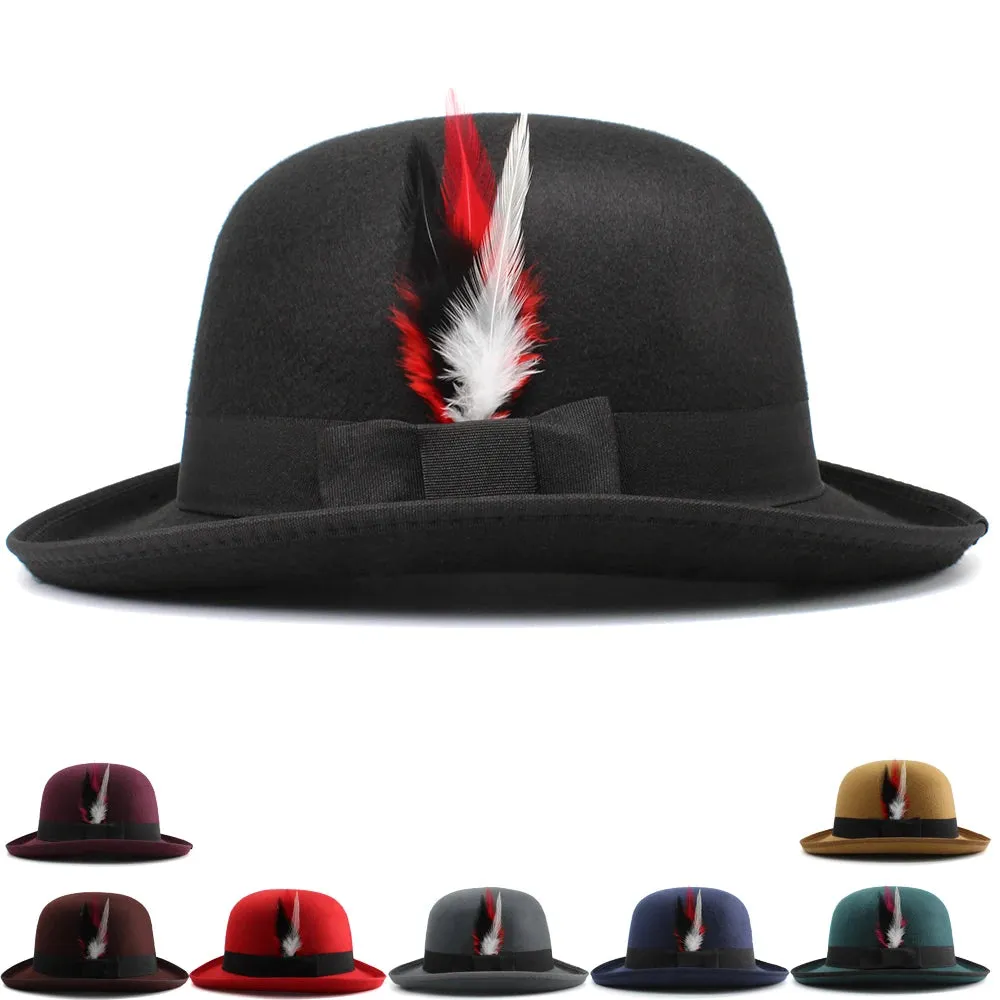 Elegant Pork Pie Hat with Feather Detail