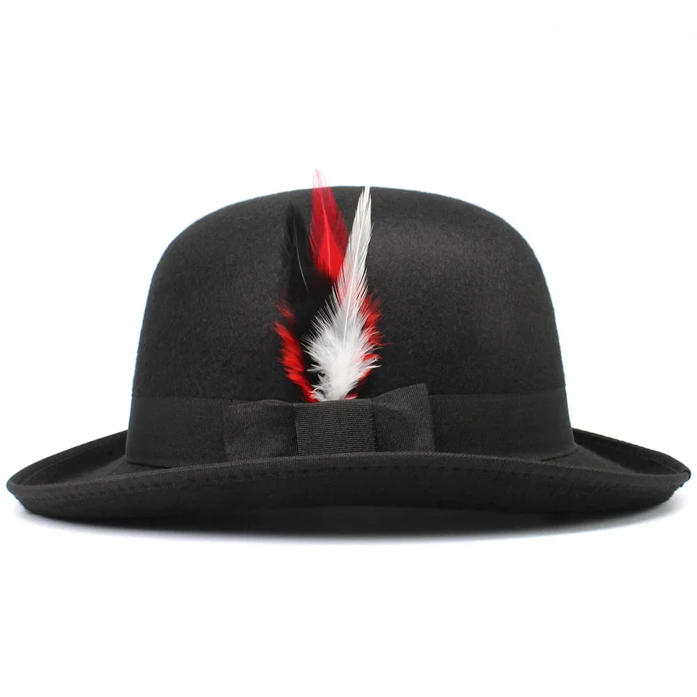 Elegant Pork Pie Hat with Feather Detail