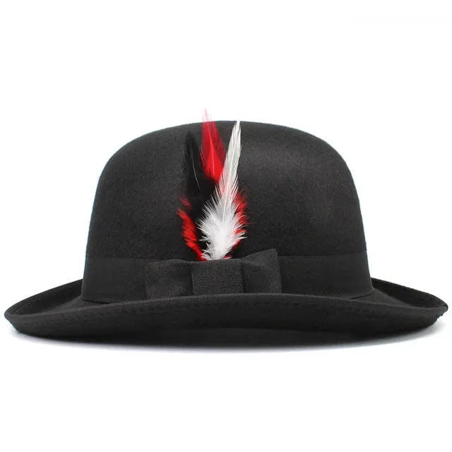 Elegant Pork Pie Hat with Feather Detail
