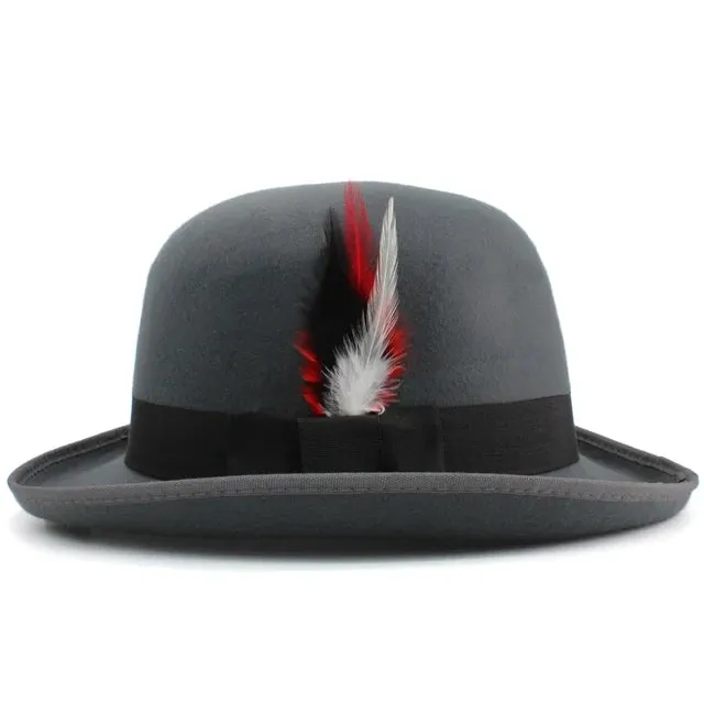 Elegant Pork Pie Hat with Feather Detail