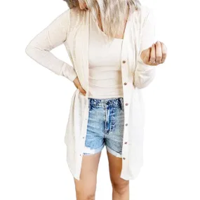 FashionSierra - Single-breasted Cardigan Women Solid Color Round Neck Long Cardigan