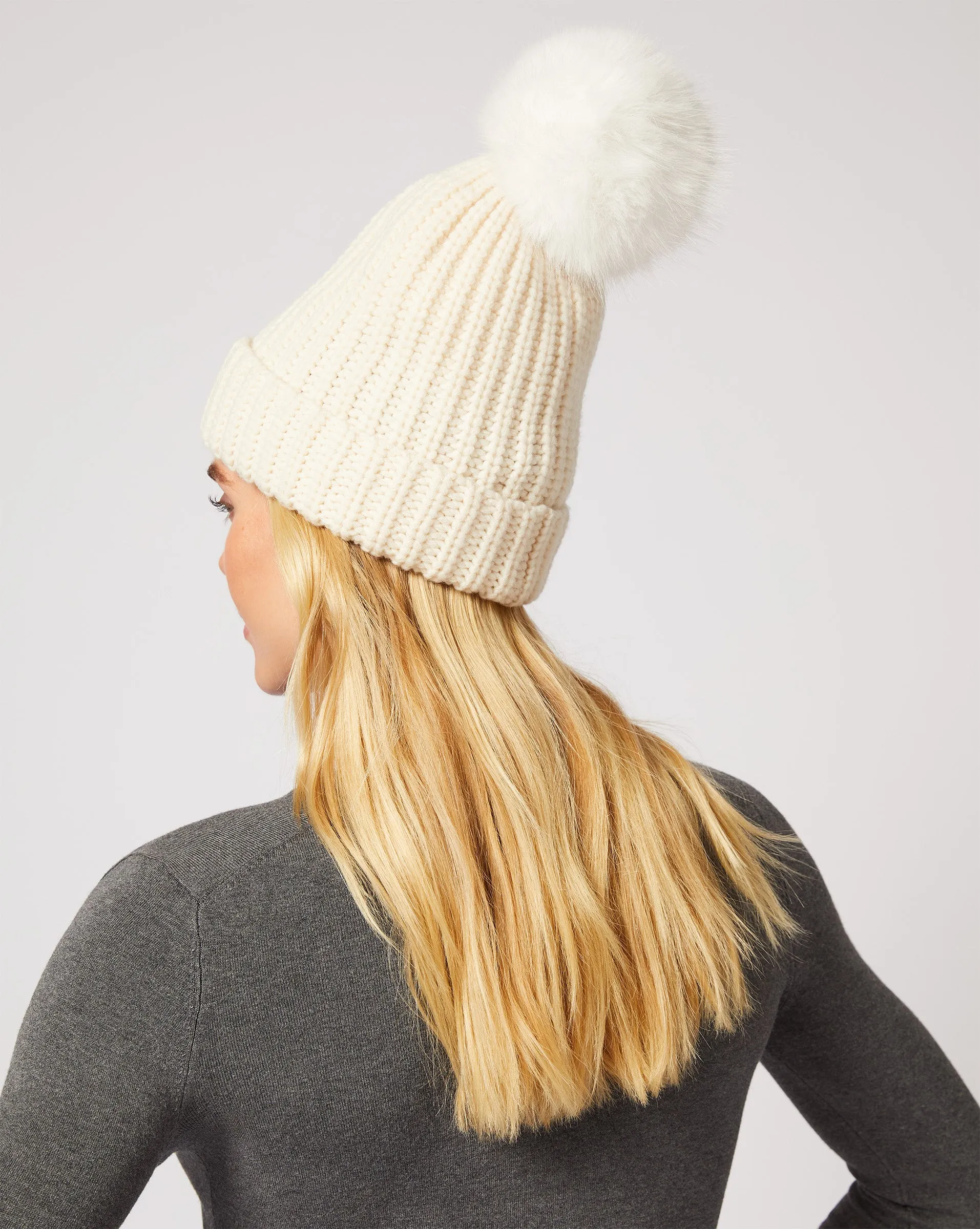 Faux Fur Pom-Pom Knit Beanie