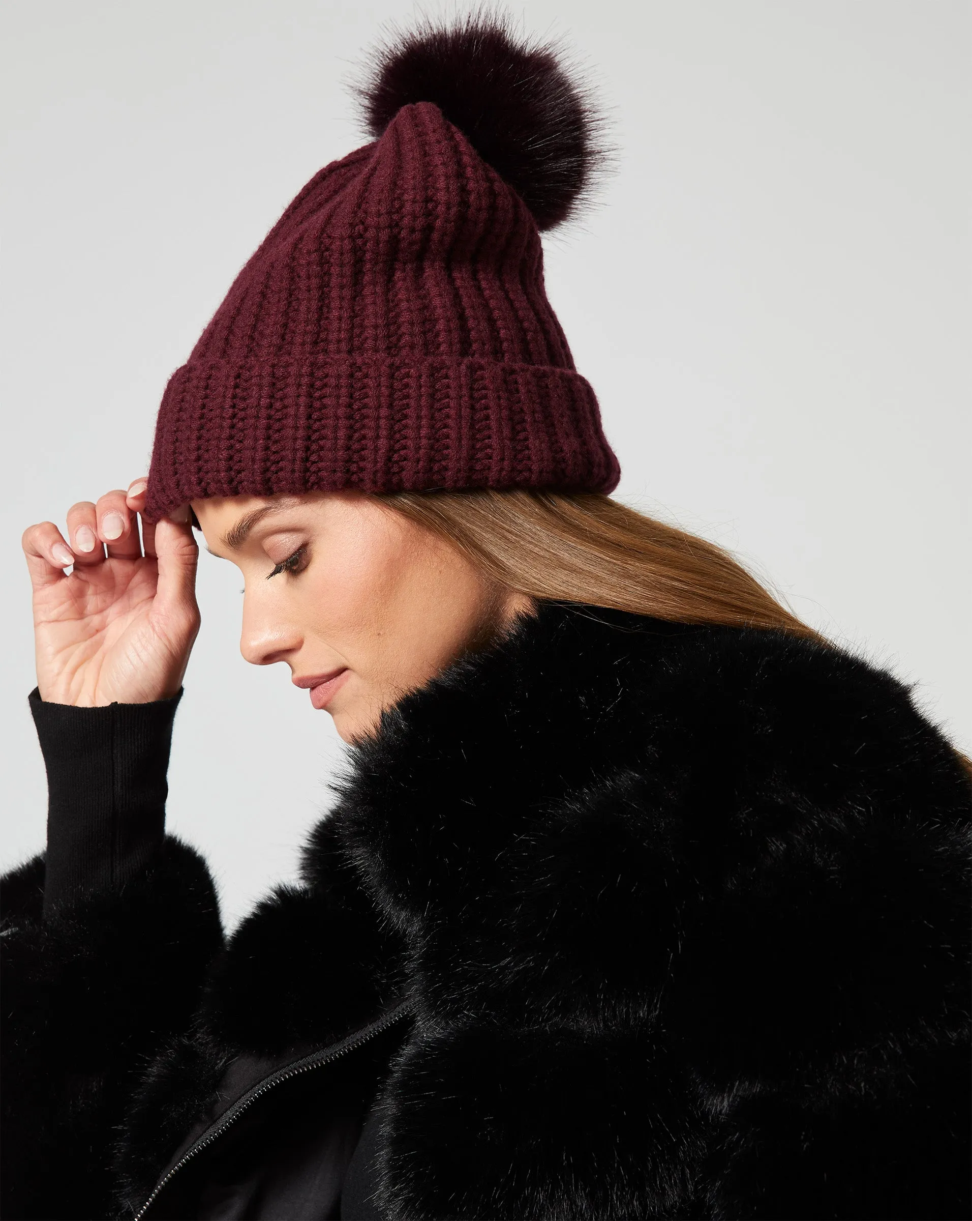 Faux Fur Pom-Pom Knit Beanie