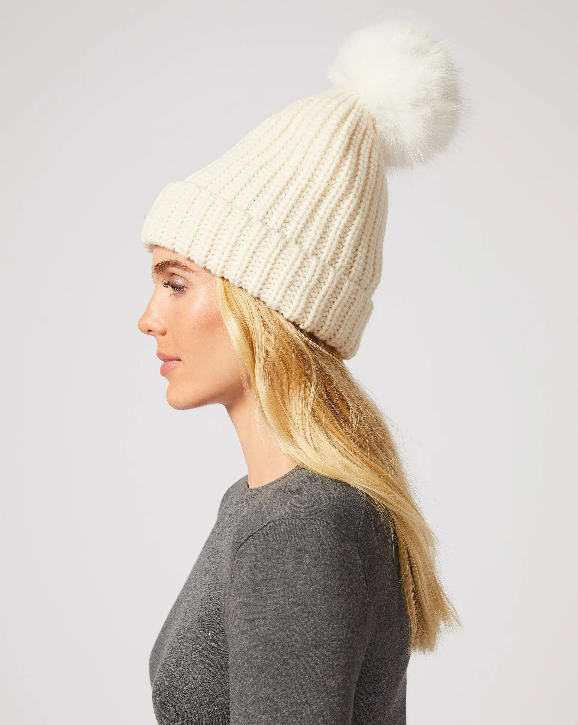 Faux Fur Pom-Pom Knit Beanie