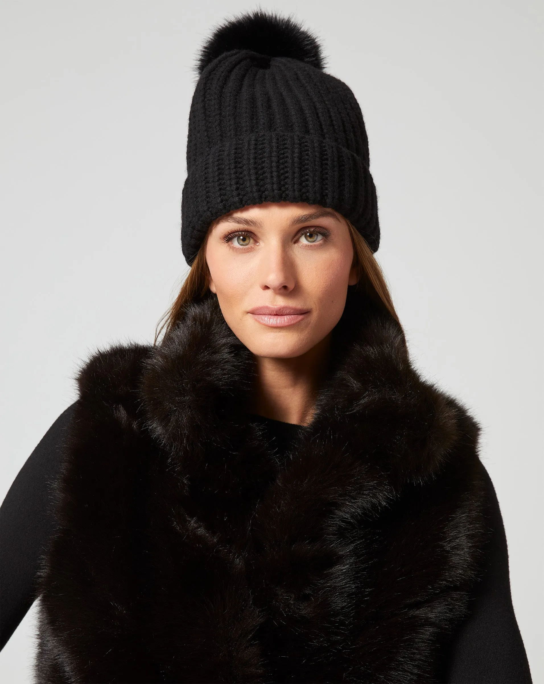 Faux Fur Pom-Pom Knit Beanie