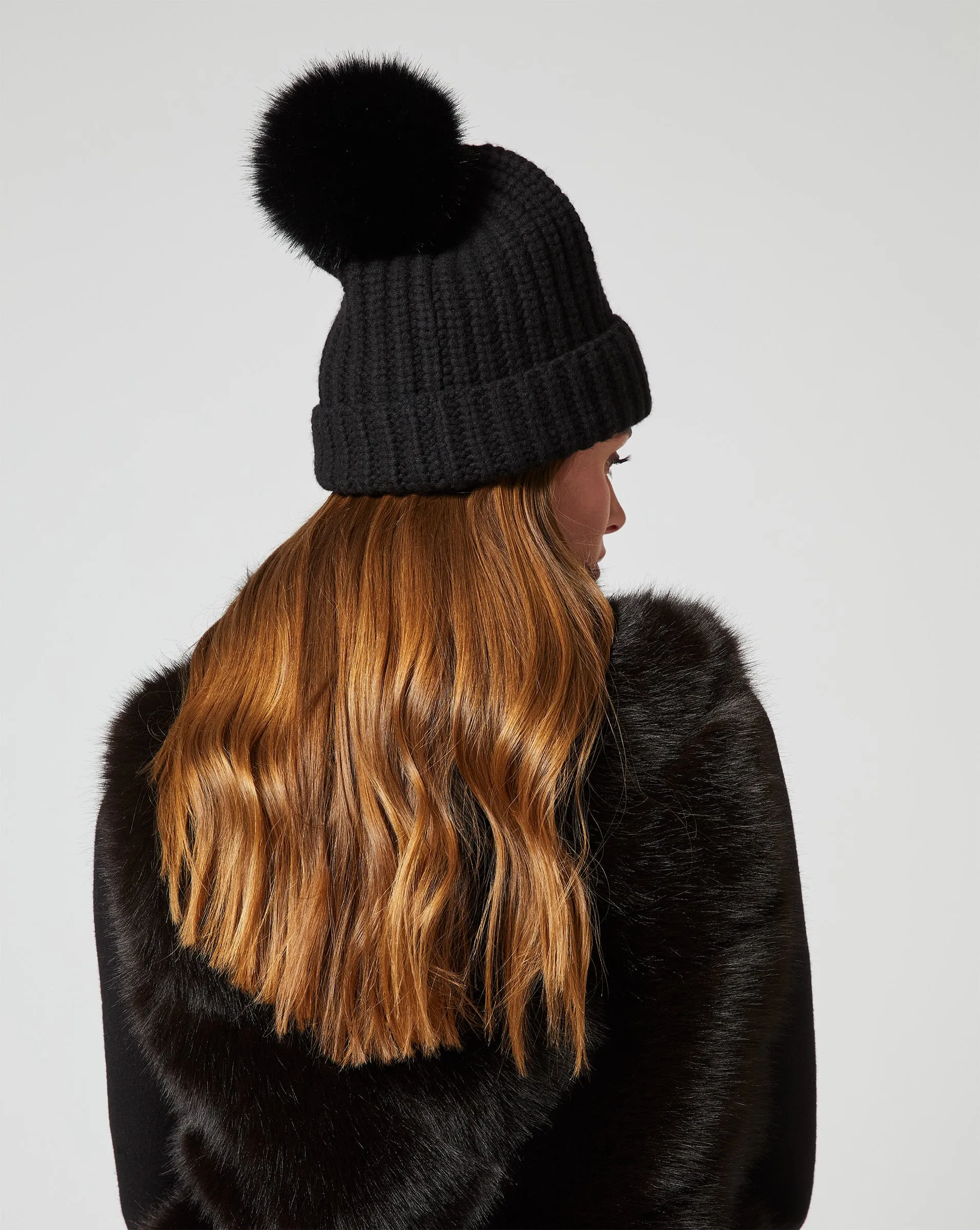 Faux Fur Pom-Pom Knit Beanie