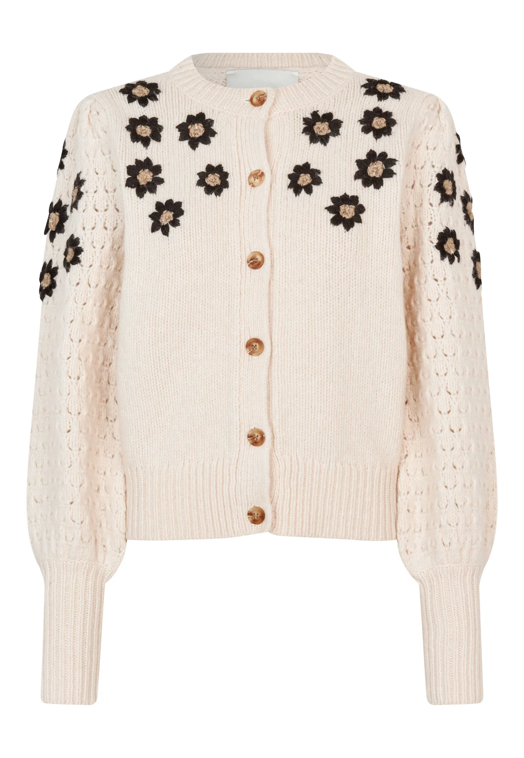 Feline Cream Embroidered Cardigan