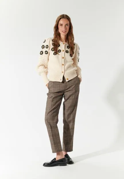 Feline Cream Embroidered Cardigan